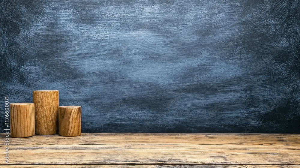Poster wooden logs on rustic table against textured dark background, creating warm and inviting atmosphere.