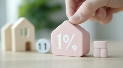 Interest rate financial and mortgage rates concept. Businessman hand show icon percent 3d sign with graph indicator.