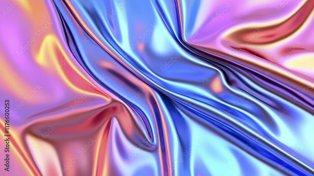 Aufkleber vibrant holographic foil texture with flowing waves of pink and blue, creating mesmerizing visual ef