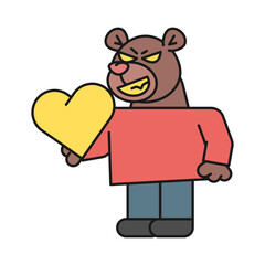 Bear holds heart and smiles