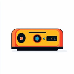 Flat design of a stylized orange audio device with controls.