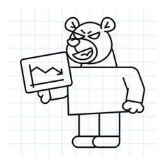 Doodle bear holds digital tablet with business chart and smiles