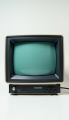 Vintage CRT monitor, close-up, white background, digital, electronic, vintage computer
