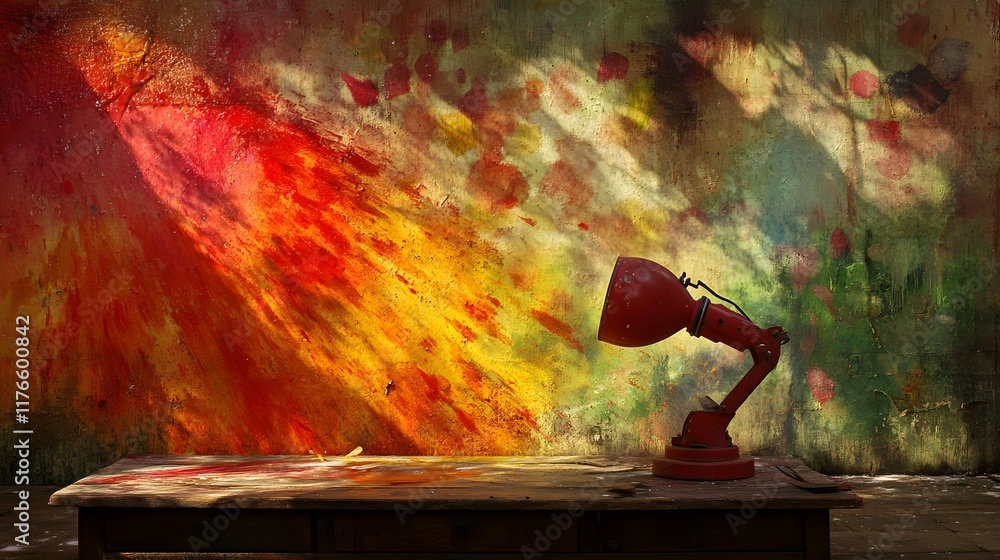 Poster creative lighting installation studio art display colorful background close-up visual expression