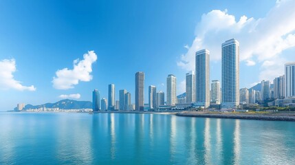 Obraz premium Korea Incheon buildings skyline with ocean front