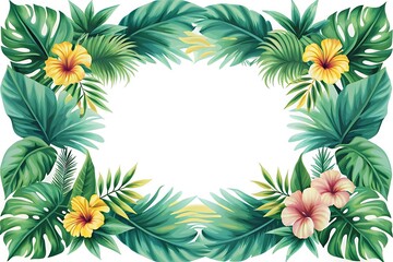 Tropical Floral Frame With Green Leaves