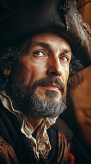 Historical Portrait   Grizzled Pirate Captain Close Up
