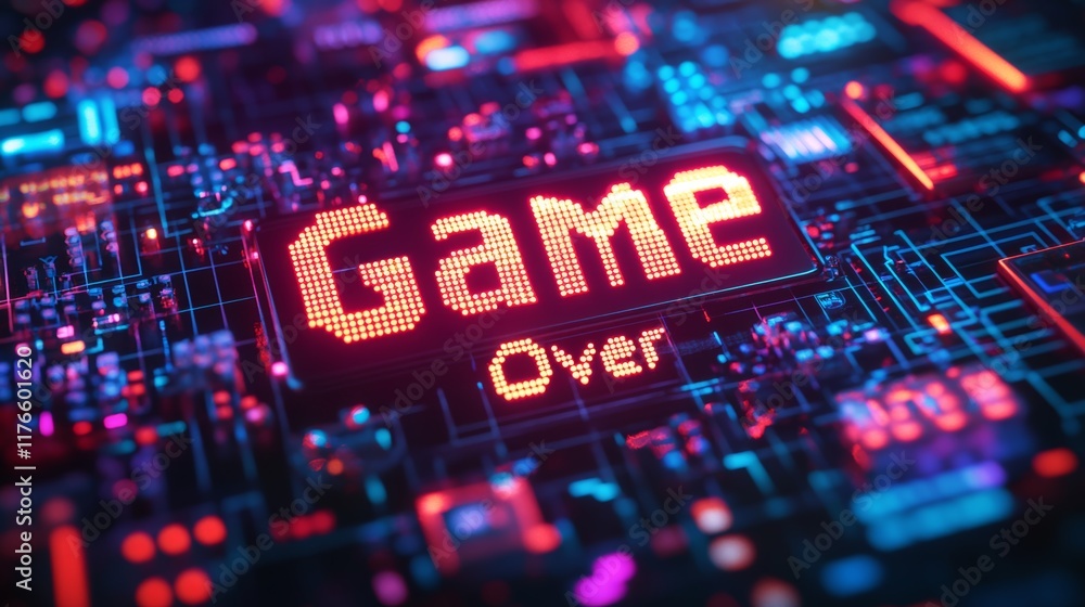 Fototapete abstract animation of game over text background.