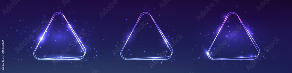 Poster neon double rounded triangle frame with shining effects
