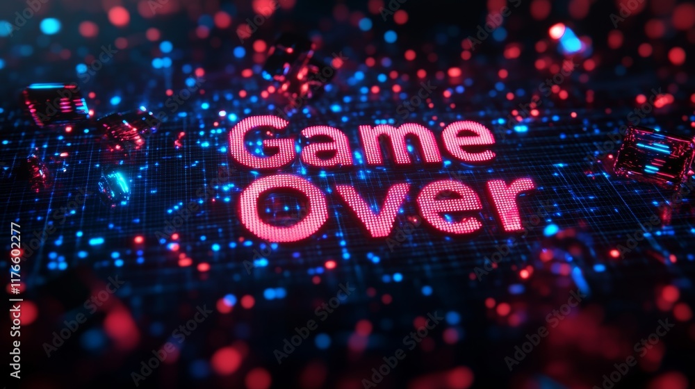Fototapete abstract animation of game over text background.