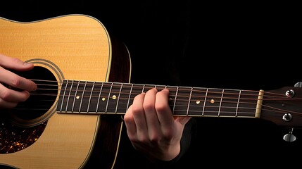 Fototapeta premium A person is playing a guitar with their left hand