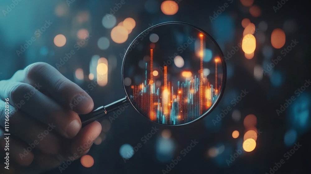 Aufkleber analyzing data trends through magnifying glass: a visual representation of data analysis and market 