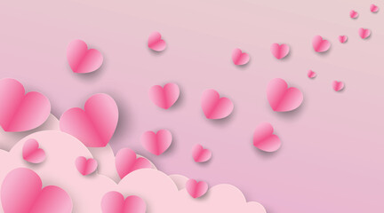 Pink flying hearts on background