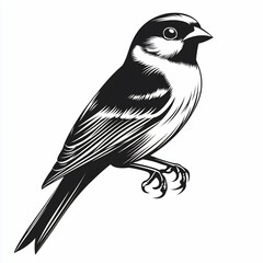 Fototapeta premium Side view of a detailed black and white drawing of a small bird.