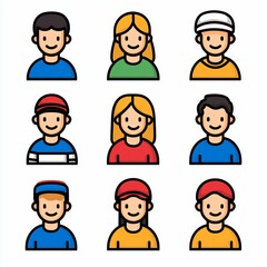 Cartoon avatars of diverse children and teens, smiling faces in simple style, various clothing and hairstyles.