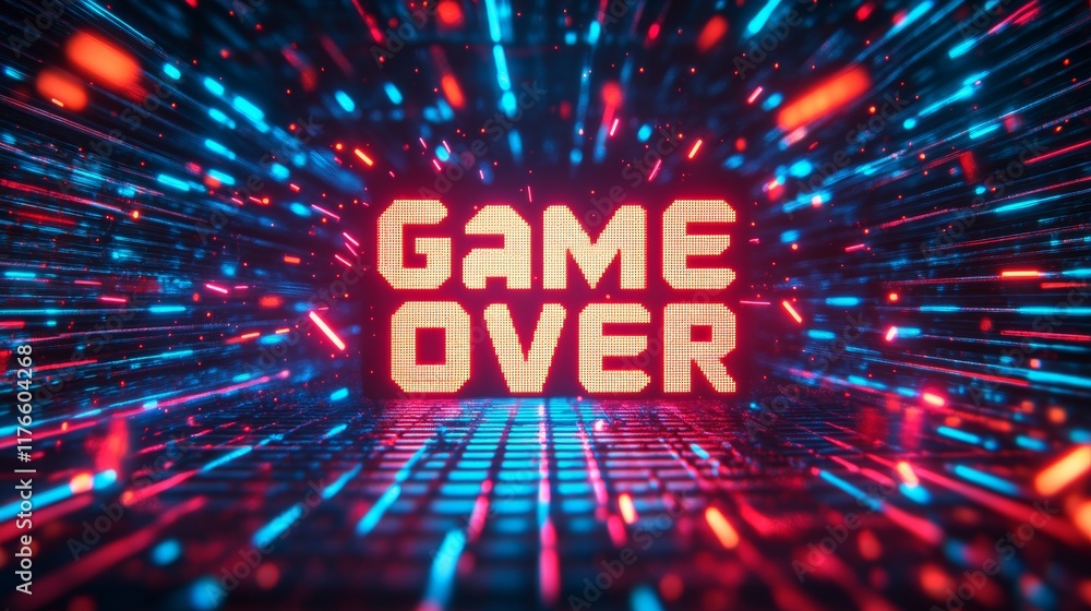 Fototapete abstract animation of game over text background.