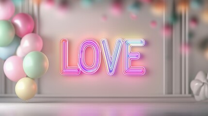 "LOVE" Retro Neon Sign on Trendy Background. AI Generative.