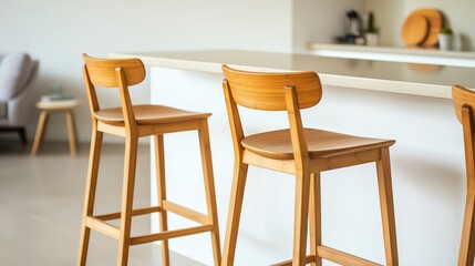 Bamboo Eco-Friendly Comfort Decor Ideas. Modern kitchen with wooden bar stools and minimalist design.