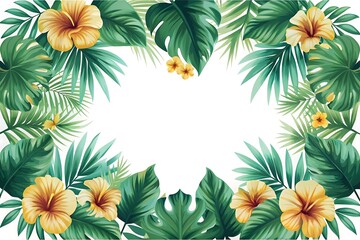 Tropical Floral Frame With Green Leaves