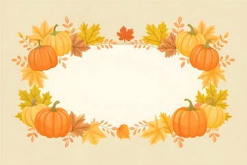 Autumnal Pumpkin and Leaf Frame Illustration