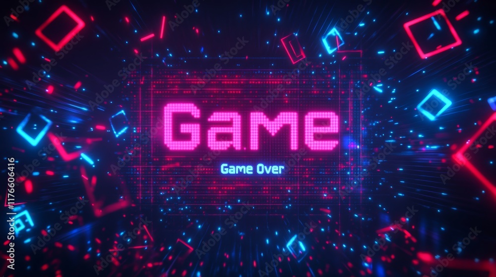 Fototapete abstract animation of game over text background.