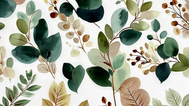 green eucalyptus branch pattern background, minimal watercolor painting style 