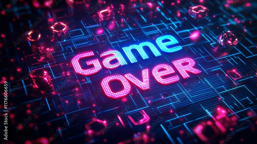 Fototapete abstract animation of game over text background.