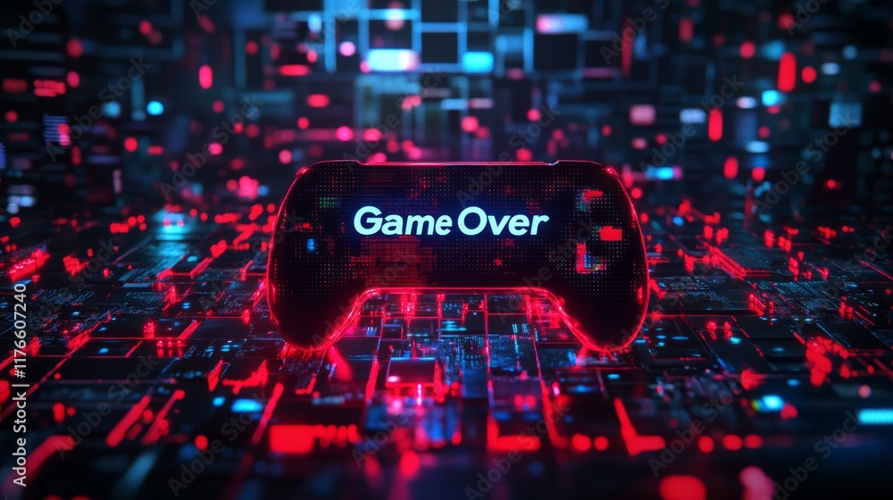 Fototapete abstract animation of game over text background.