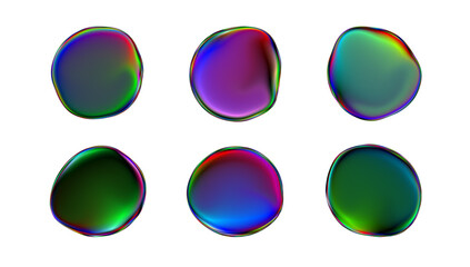 歪んだ円のキラキラボタンセット　描画モード変更でシャボン玉素材　背景透過　png