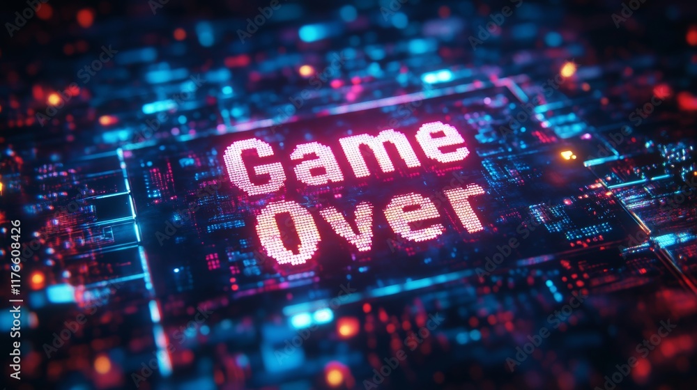 Fototapete abstract animation of game over text background.