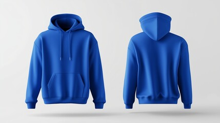 Blue hoodie mockup showing both front and back views 3D rendering of an empty crewneck hooded sweatshirt isolated for a loose overall fabric jumper. Generated by AI.