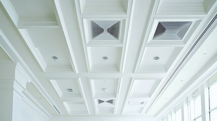 Obraz premium White ceiling, recessed panels, ornate molding.