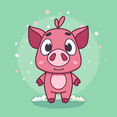 Flat cartoon pig, farm logo design, cute cartoon pig