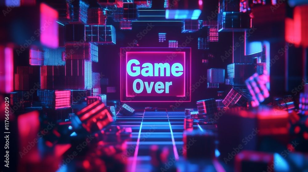 Fototapete abstract animation of game over text background.