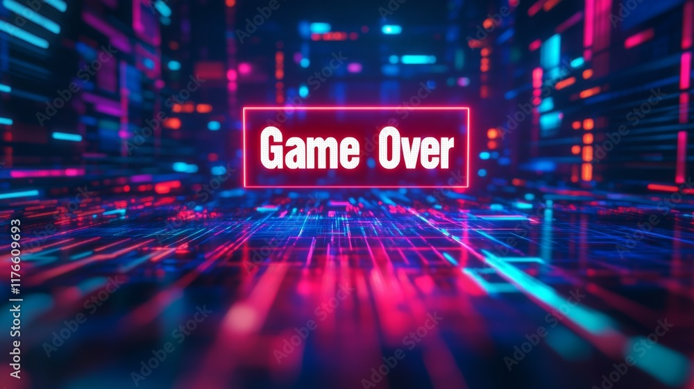 Fototapete abstract animation of game over text background.
