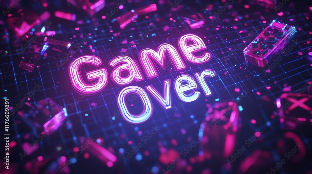 Fototapete abstract animation of game over text background.