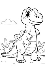 Fototapeta premium Cute dinosaur,coloring book,still life,black line art,white background,clean outline art, rule of thirds,Generative Ai 