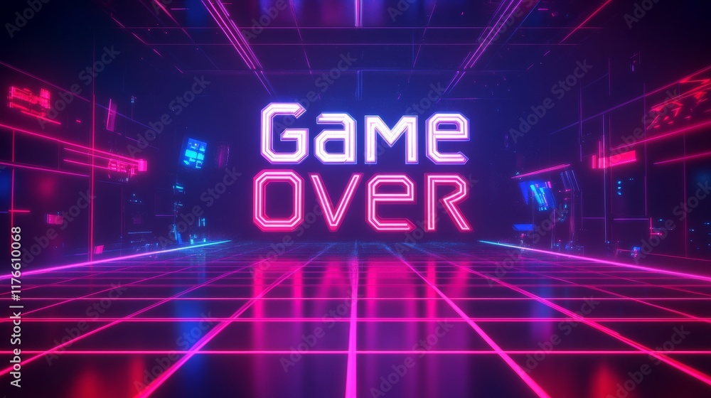 Fototapete abstract animation of game over text background.