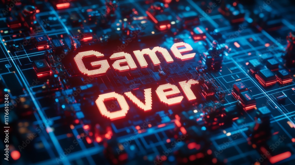Fototapete abstract animation of game over text background.