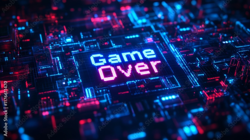 Fototapete abstract animation of game over text background.