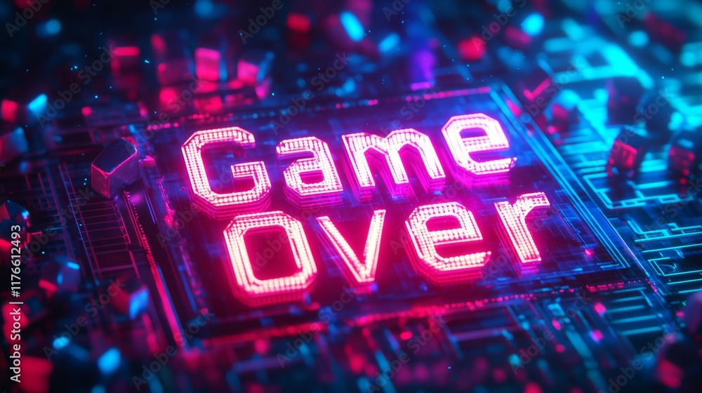 Fototapete abstract animation of game over text background.