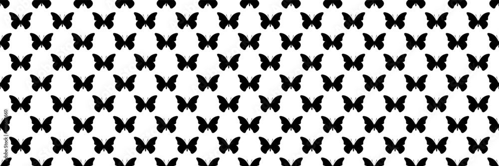 Poster horizontal seamless of black butterfly design for pattern and background.