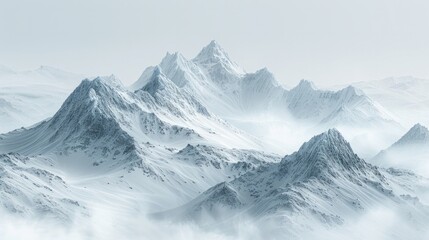 Obraz premium Snowy mountain range with peaks and valleys covered in white snow. AI generative. .