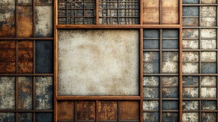 Abstract Wooden Panel Composition: A Rustic and Textured Design