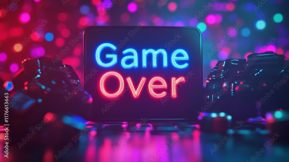 Fototapete abstract animation of game over text background.