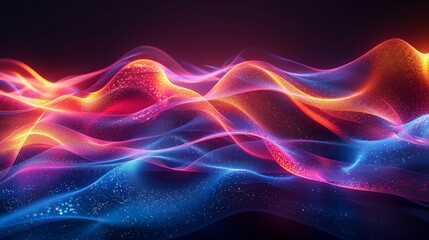 Fototapeta premium Abstract blue and orange glowing waves with sparkling particles. AI generative. .