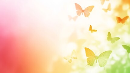 Colorful butterflies in a soft, dreamy pastel background