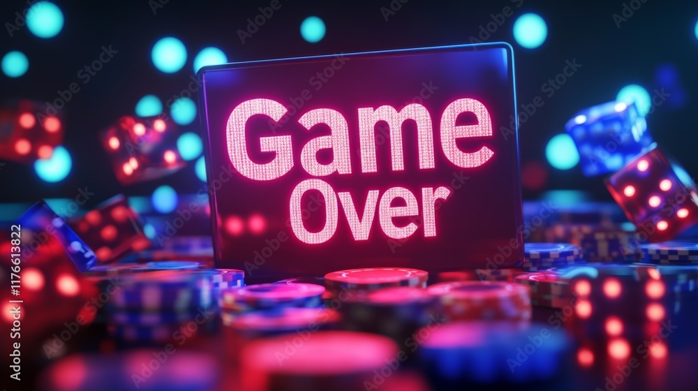 Fototapete abstract animation of game over text background.