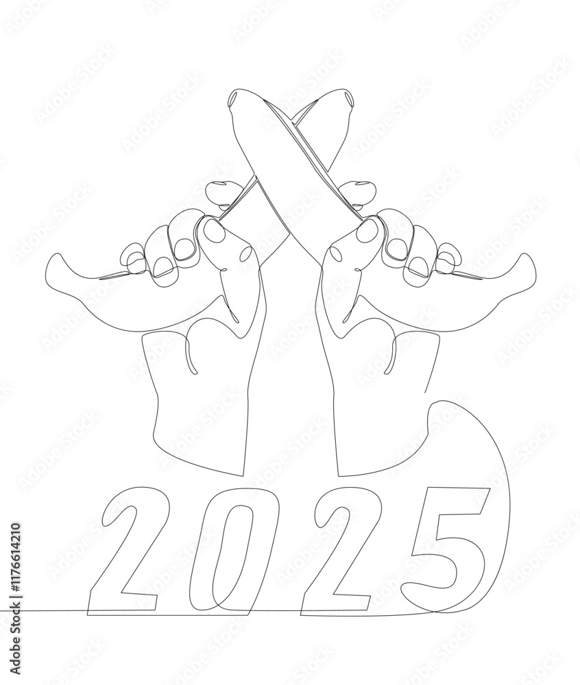 Poster one continuous line of banana with number 2025. thin line illustration vector concept. contour drawi