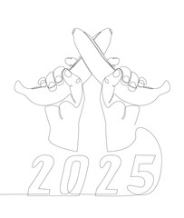 One continuous line of Banana with number 2025. Thin Line Illustration vector concept. Contour Drawing Creative ideas.